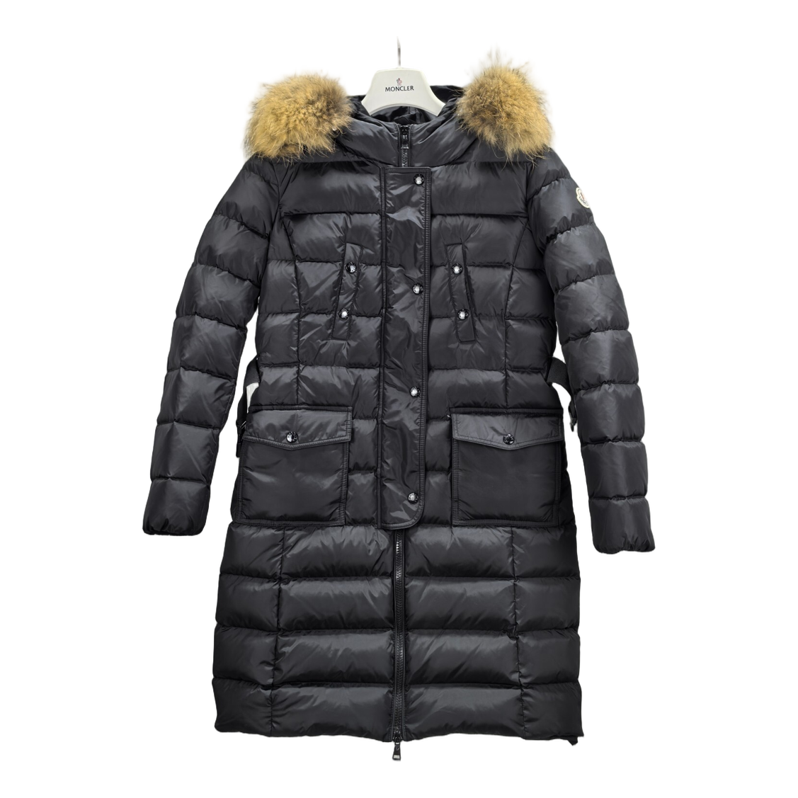 Moncler Four-Pocket Fur-Trim Long Down Puffer Coat - Black