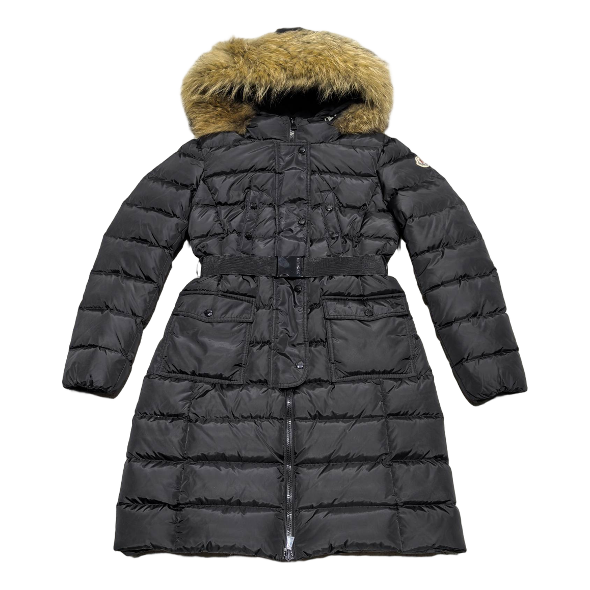 Moncler Four-Pocket Fur-Trim Long Down Puffer Coat - Black