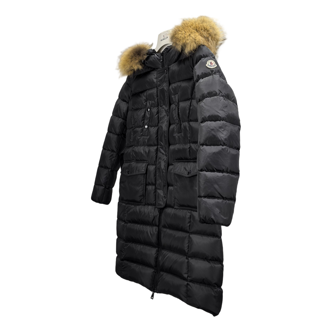 Moncler Four-Pocket Fur-Trim Long Down Puffer Coat - Black