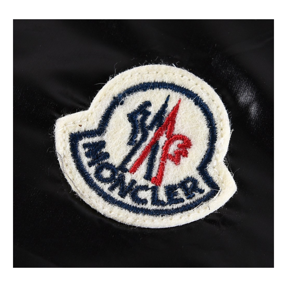 Moncler Glossy Hooded Puffer Jacket with Tricolour Sleeve Stripe