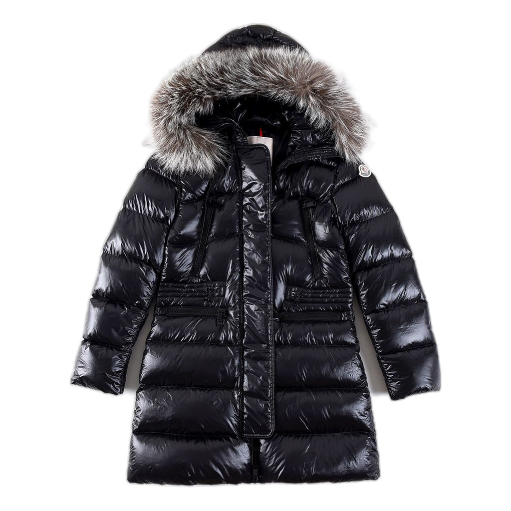 Moncler Fur-Trim Drawstring-Waist Long Down Puffer Jacket
