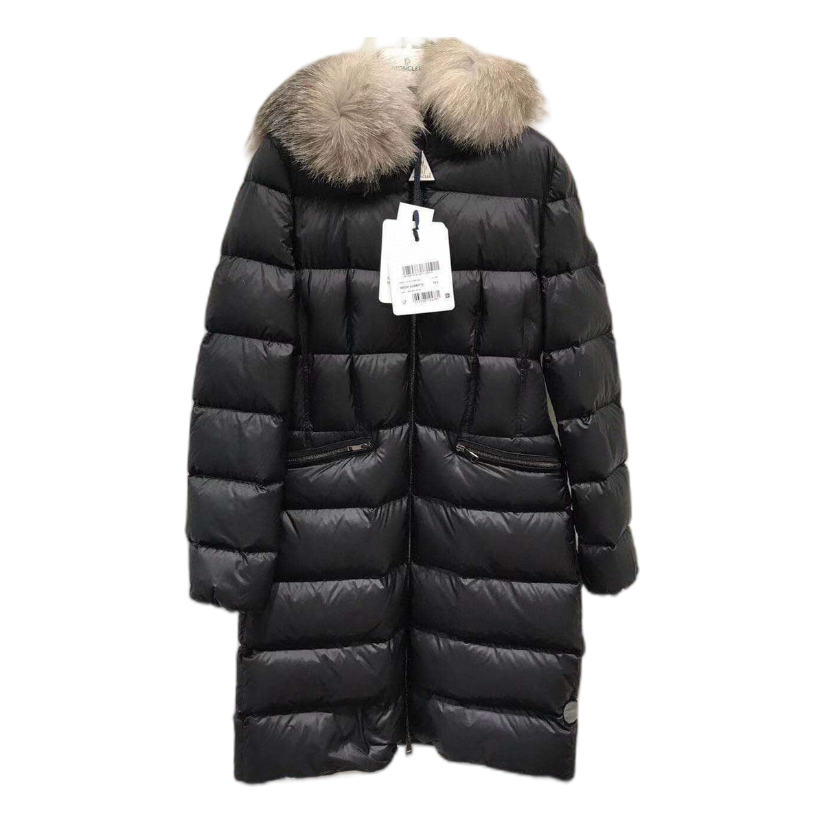 Moncler Four-Pocket Fur-Trim Long Down Puffer Coat - Black