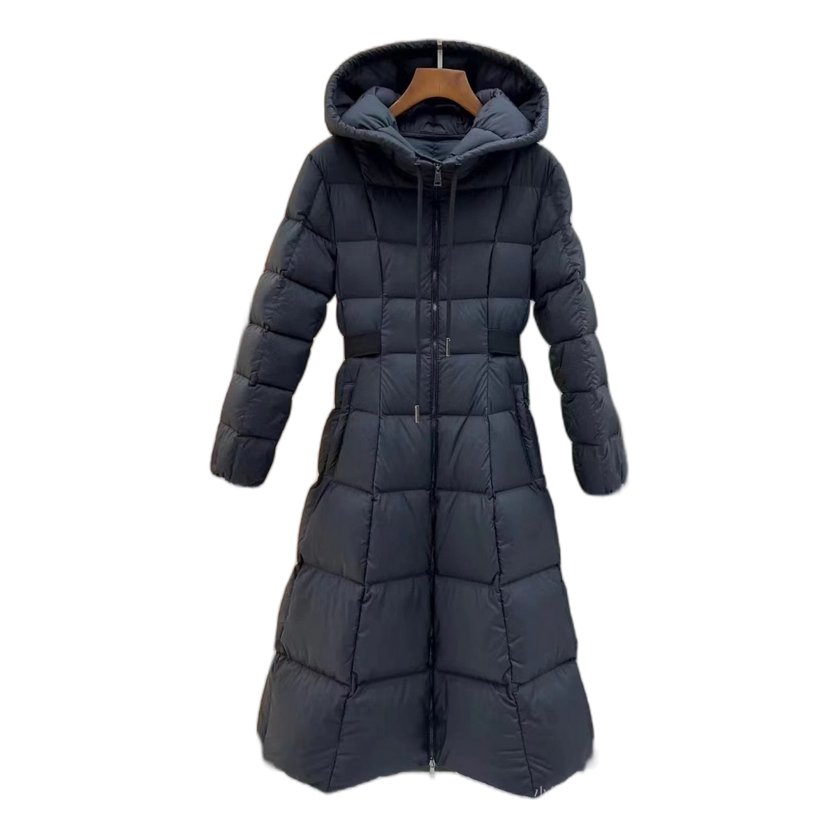 Moncler Drawstring-Hood Fitted Long Down Puffer Coat - Black