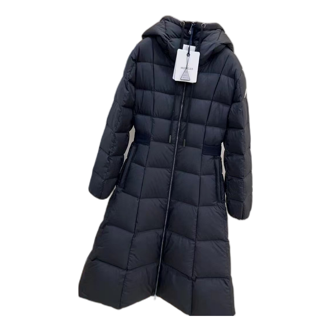 Moncler Drawstring-Hood Fitted Long Down Puffer Coat - Black
