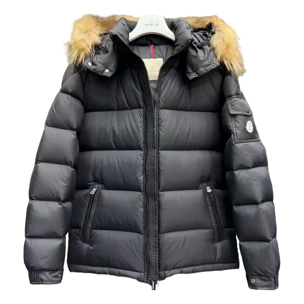 Moncler Fur-Trim Hooded Down Puffer Jacket - Black