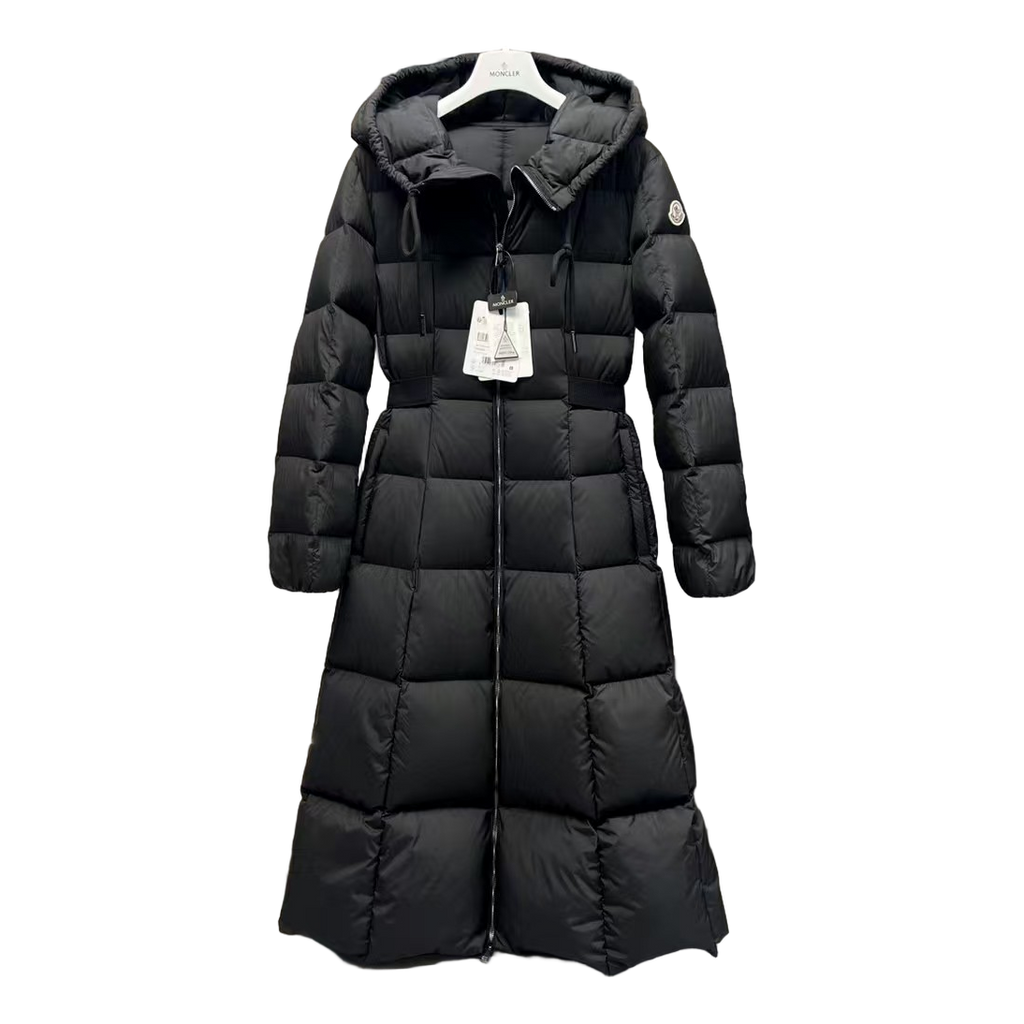 Moncler Fitted Long Hooded Down Puffer Coat - Black
