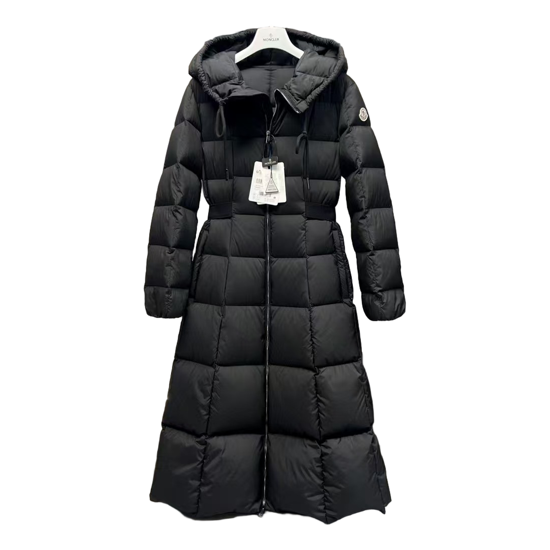 Moncler Fitted Long Hooded Down Puffer Coat - Black