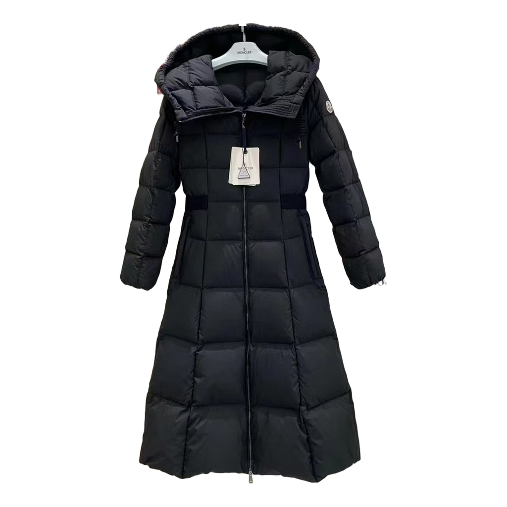 Moncler Fitted Long Hooded Down Puffer Coat - Black