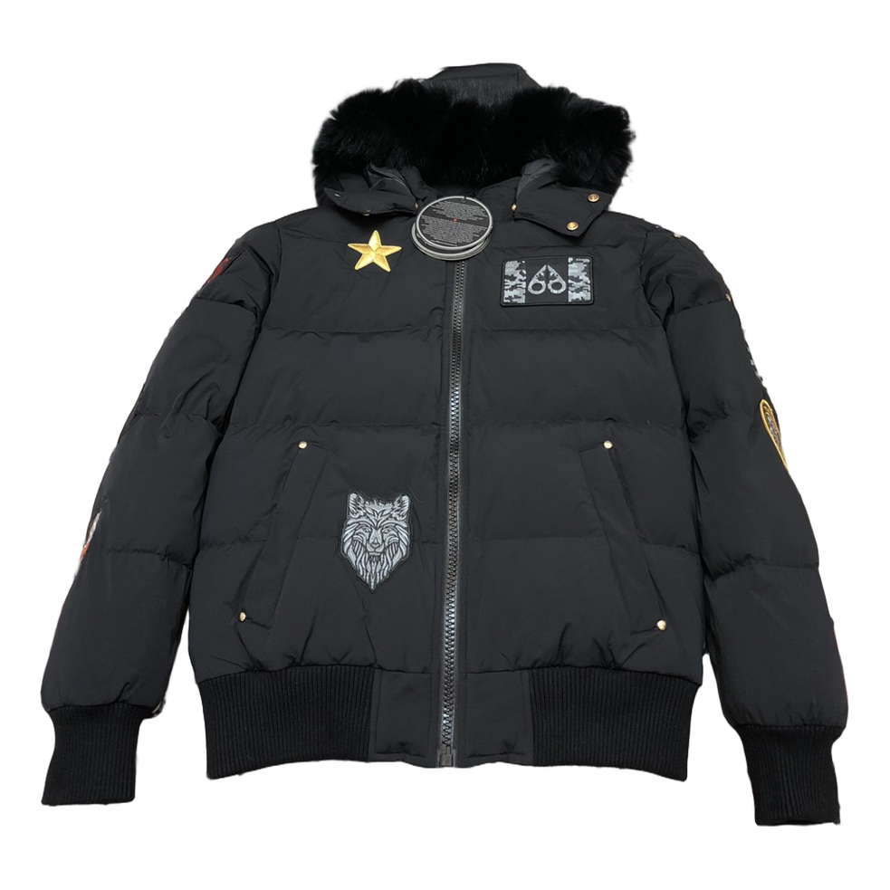 Moose Knuckles Patch-Detail Hooded Bomber in Black