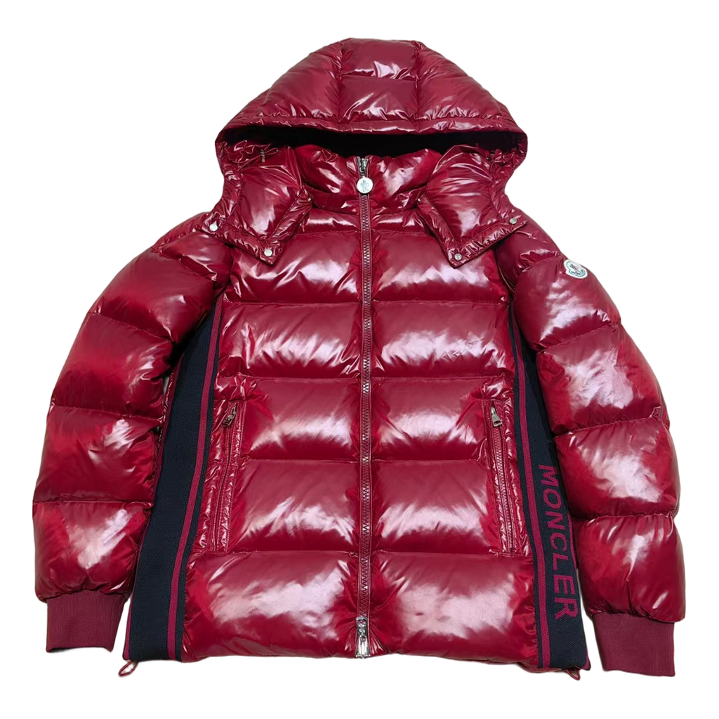 Moncler Logo-Zip Glossy Hooded Down Jacket - Red
