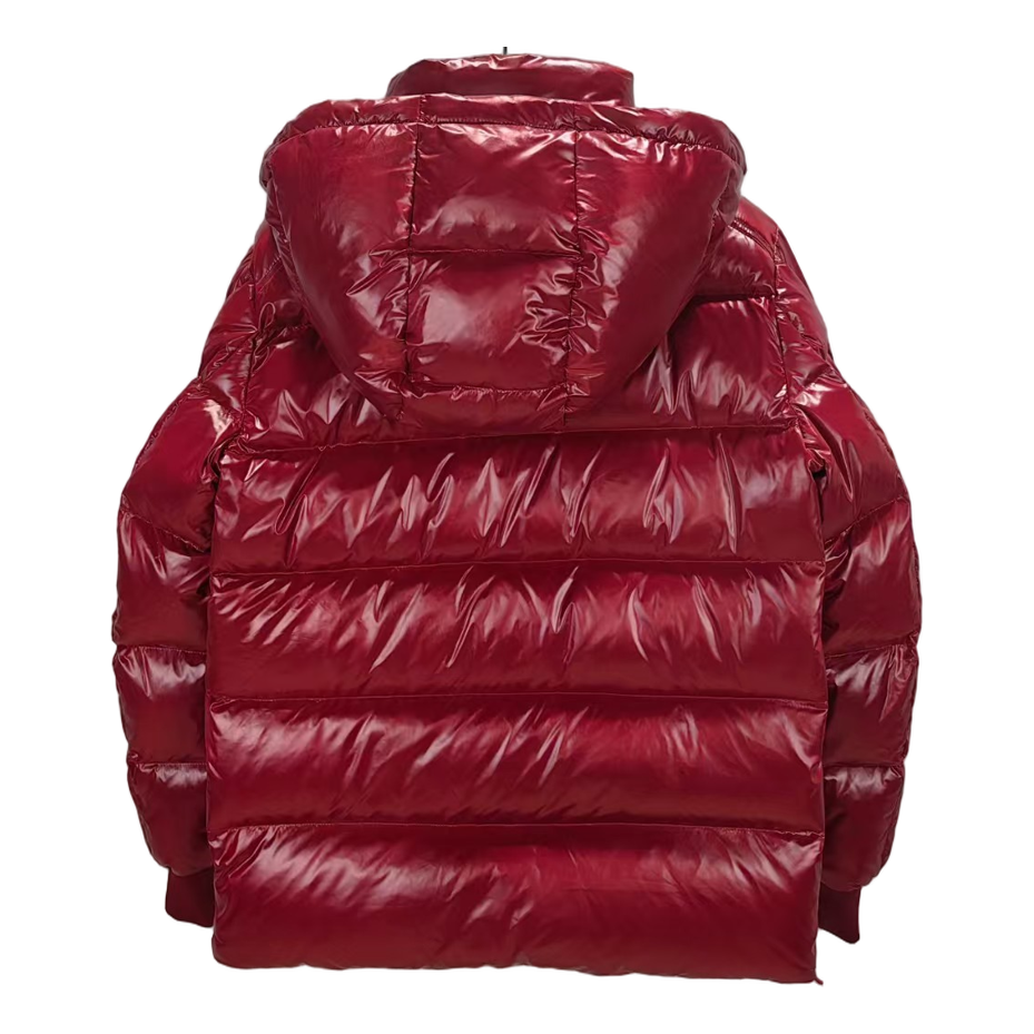 Moncler Logo-Zip Glossy Hooded Down Jacket - Red
