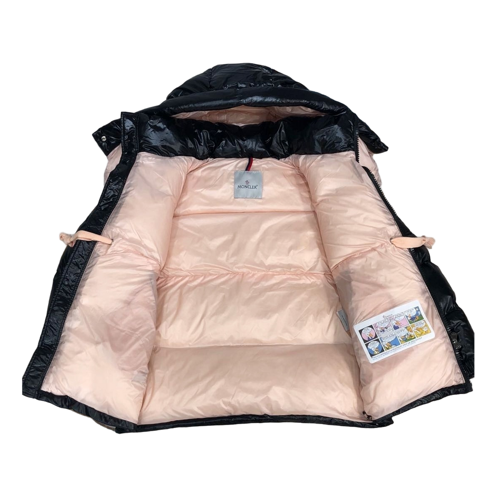 Moncler Glossy Short Down Jacket with Mountain Badge - Black