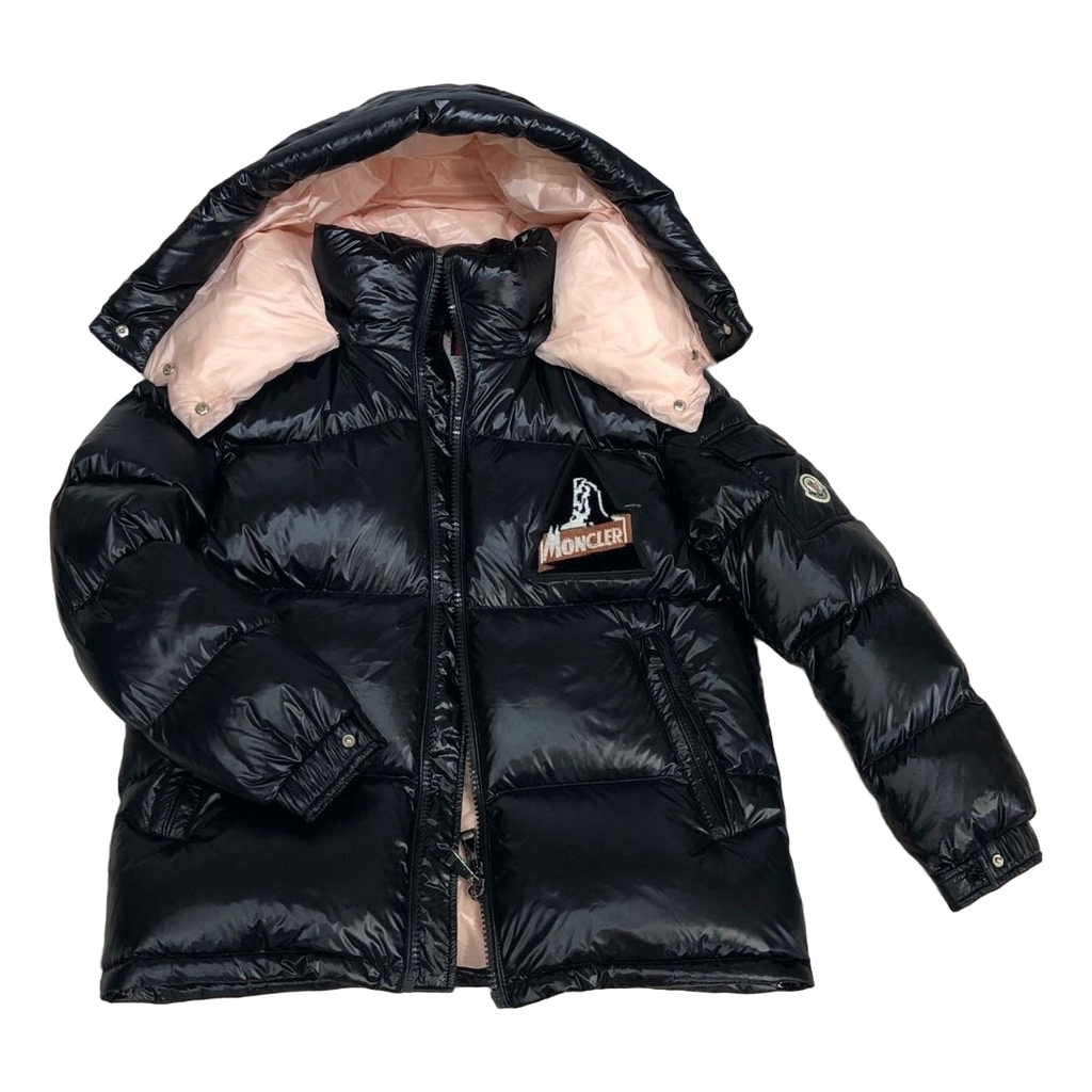 Moncler Glossy Short Down Jacket with Mountain Badge - Black