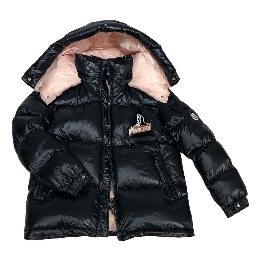 Moncler Glossy Short Down Jacket with Mountain Badge - Black