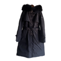 Prada Belted Faux Fur-Trim Hooded Coat in Black