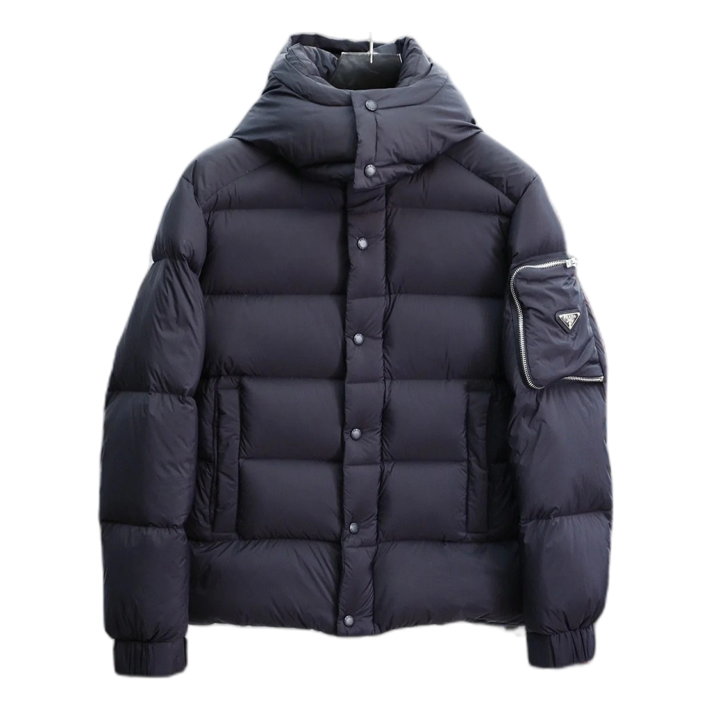 Prada Insulated Hooded Puffer Jacket with Sleeve Pouch