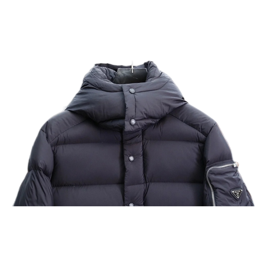 Prada Insulated Hooded Puffer Jacket with Sleeve Pouch