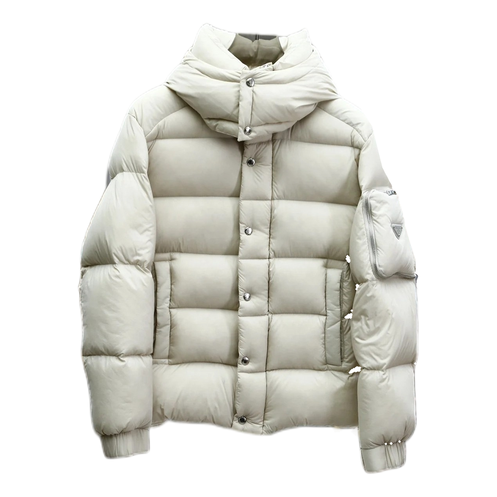 Prada Insulated Hooded Puffer Jacket with Sleeve Pouch
