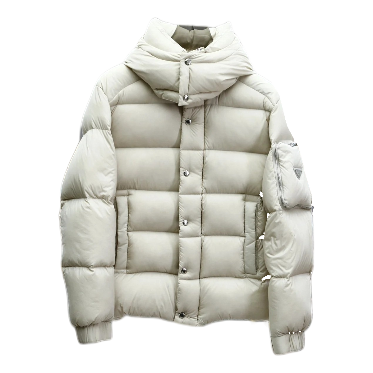 Prada Insulated Hooded Puffer Jacket with Sleeve Pouch