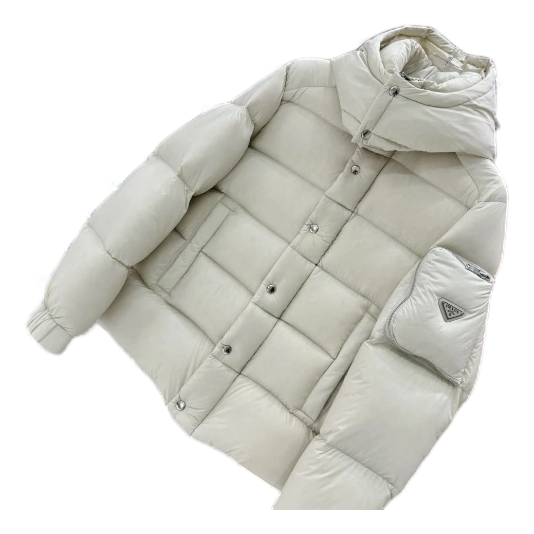 Prada Insulated Hooded Puffer Jacket with Sleeve Pouch